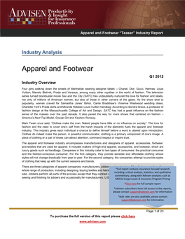 Apparel and Footwear “Teaser” Industry Report