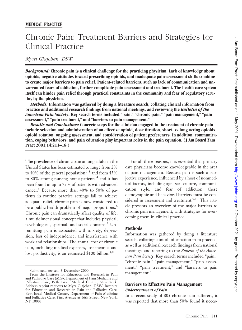 Chronic Pain: Treatment Barriers and Strategies for Clinical Practice