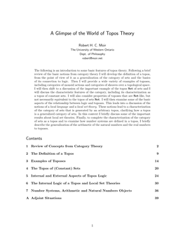 A Glimpse of the World of Topos Theory