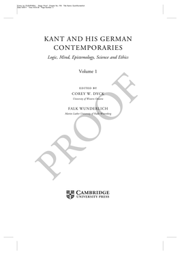 Kant and His German Contemporaries I