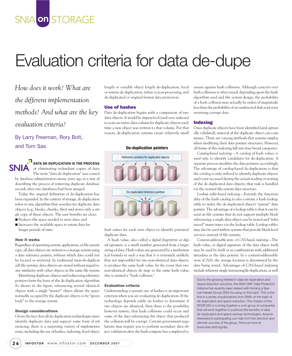 Evaluation Criteria for Data De-Dupe