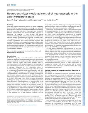 Neurotransmitter-Mediated Control of Neurogenesis in the Adult Vertebrate Brain Daniel A