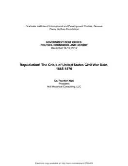 Repudiation! the Crisis of United States Civil War Debt, 1865-1870