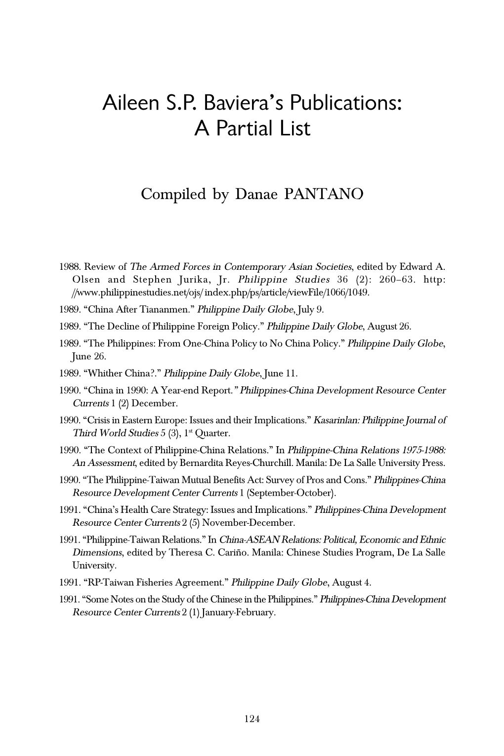 Aileen S.P. Baviera's Publications: a Partial List