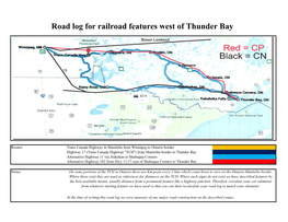 Road Log for Railroad Features West of Thunder Bay