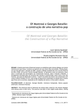 Of Montreal E Georges Bataille: a Construção De Uma Narrativa Pop Of
