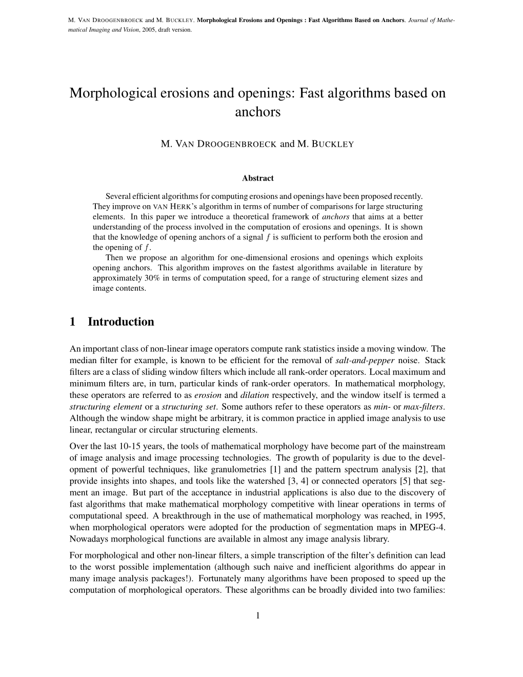 Morphological Erosions and Openings: Fast Algorithms Based on Anchors