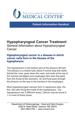 Hypopharyngeal Cancer Treatment General Information About Hypopharyngeal Cancer