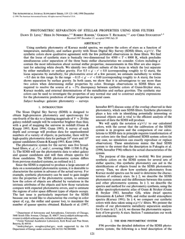 Photometric Separation of Stellar Properties Using Sdss Filters Dawn D.Lenz,1 Heidi Jo Newberg,2,3 Robert Rosner,1 Gordon T