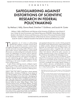 SAFEGUARDING AGAINST DISTORTIONS of SCIENTIFIC RESEARCH in FEDERAL POLICYMAKING by Melissa L