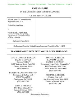 Plaintiffs-Appellees' Petition for Rehearing, Filed