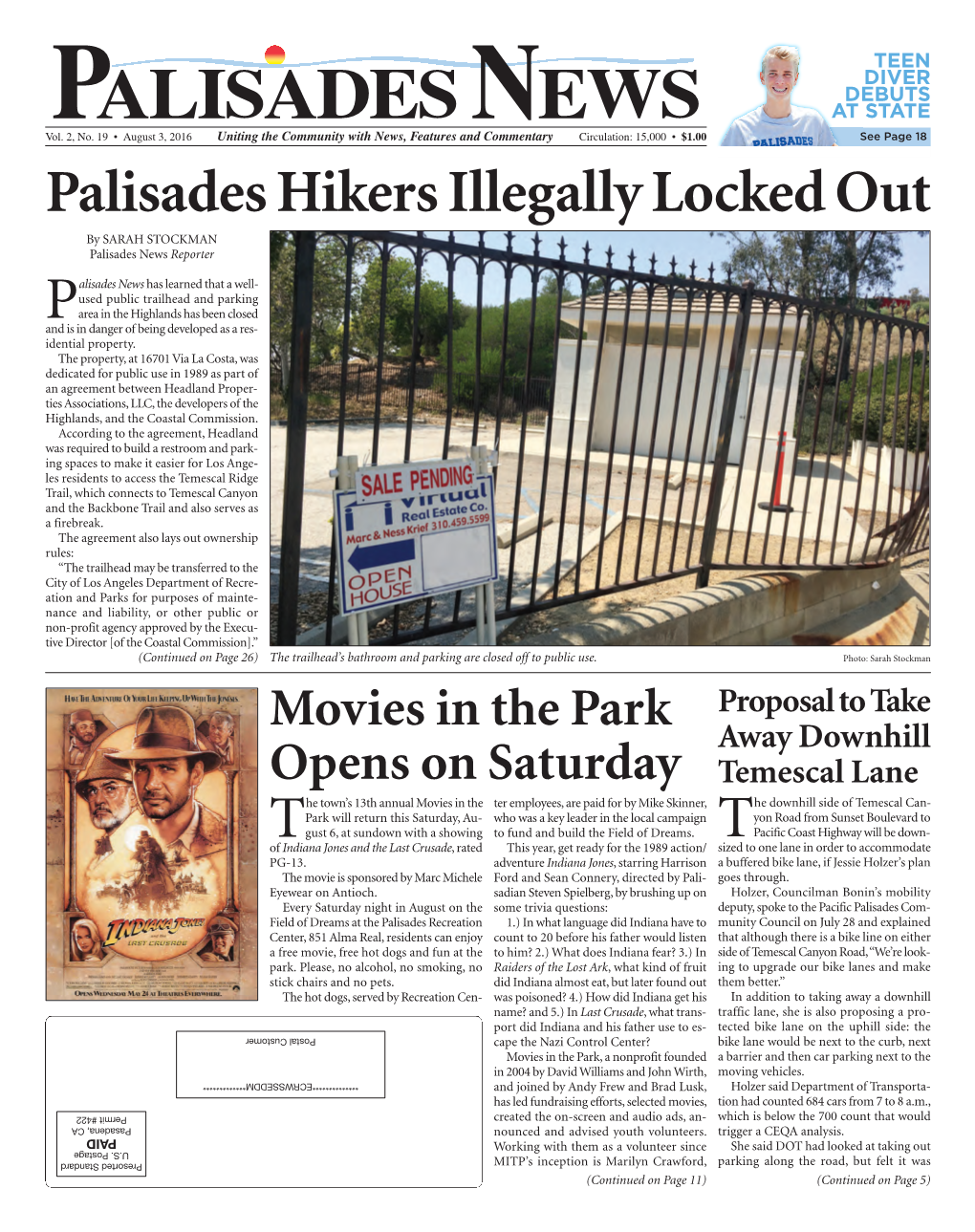 Palisades Hikers Illegally Locked out by SARAH STOCKMAN Palisades News Reporter