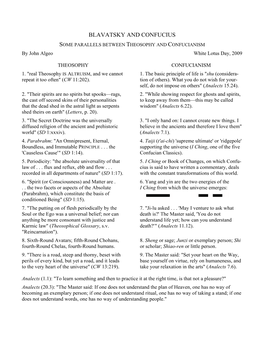 BLAVATSKY and CONFUCIUS SOME PARALLELS BETWEEN THEOSOPHY and CONFUCIANISM by John Algeo White Lotus Day, 2009