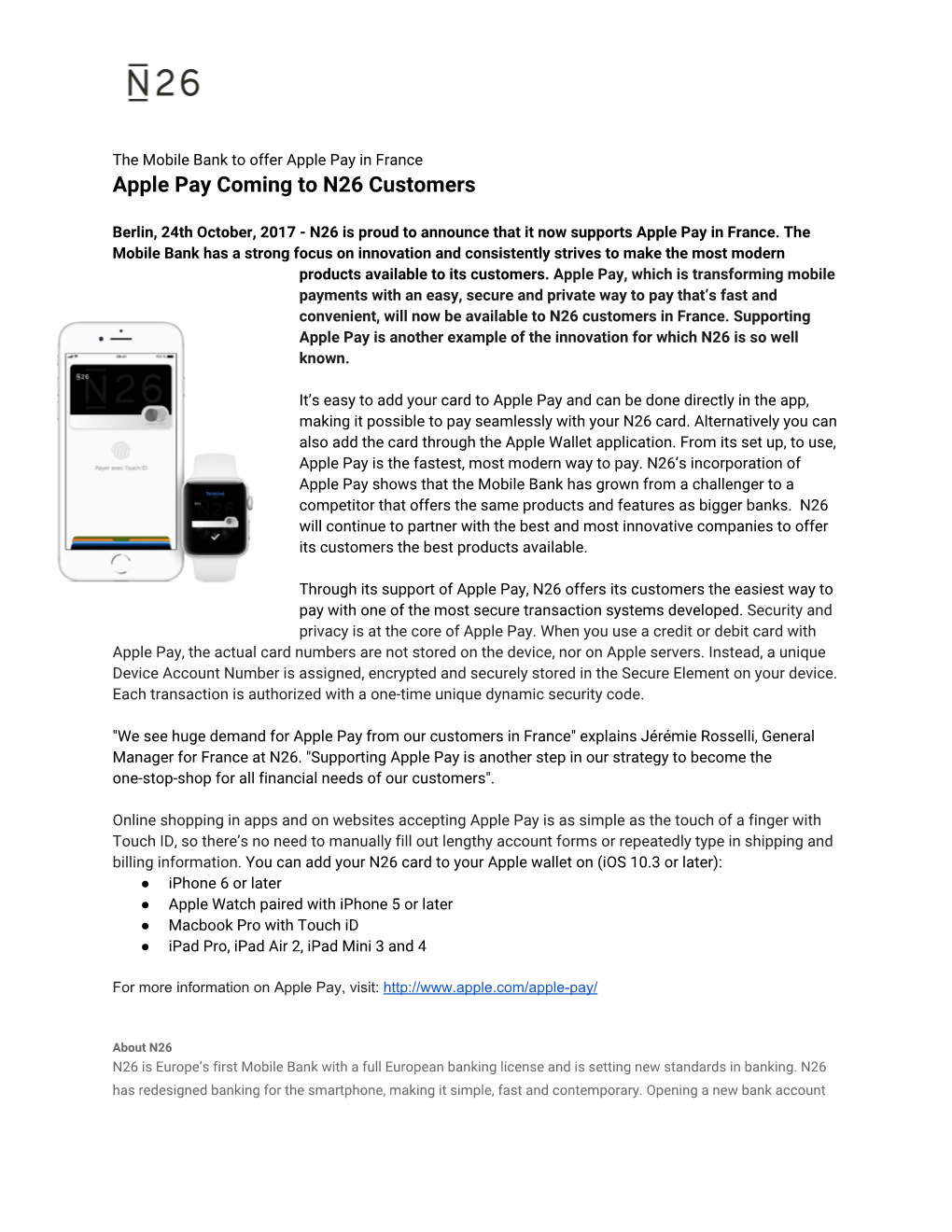 Apple​​Pay​​Coming​​To​​N26​​Customers