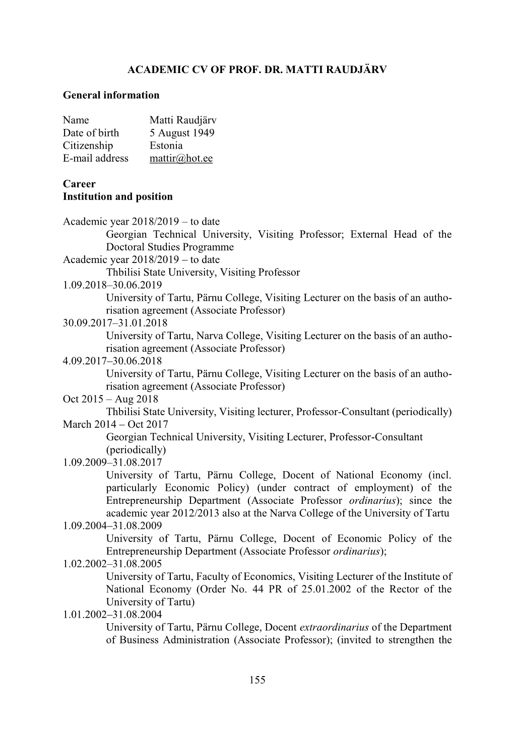 Academic Cv of Prof. Dr. Matti Raudjärv