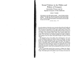 Sexual Violence in the Politics and Policies of Conquest Amerindian Women and the Spanish Conquest of Alta California