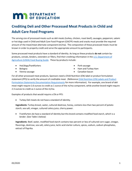 Crediting Deli and Other Processed Meat Products in Child and Adult Care Food Programs