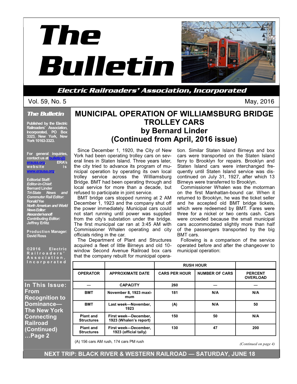 The Bulletin MUNICIPAL OPERATION of WILLIAMSBURG BRIDGE