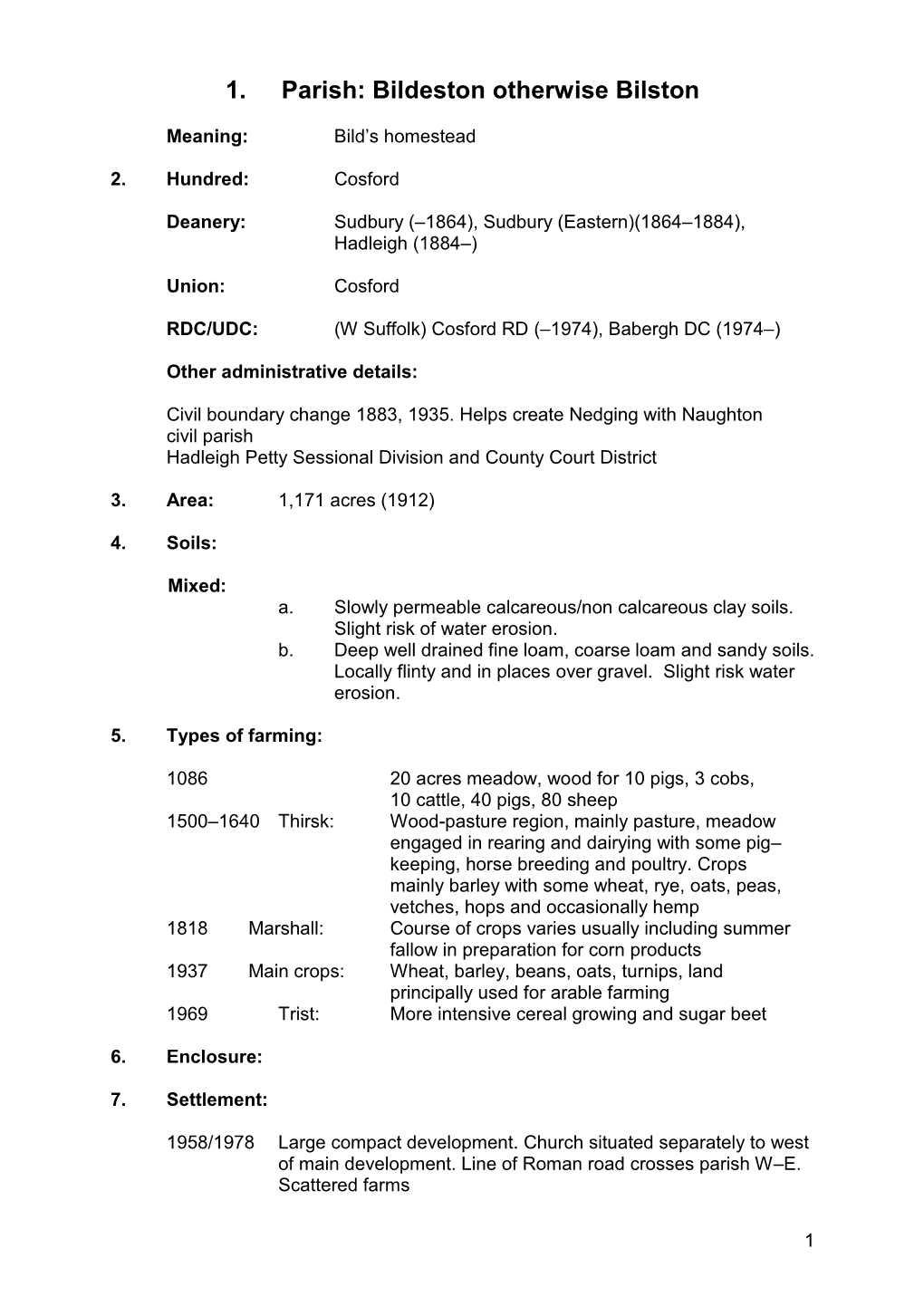 1. Parish: Bildeston Otherwise Bilston