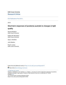 Short-Term Responses of Posidonia Australis to Changes in Light Quality