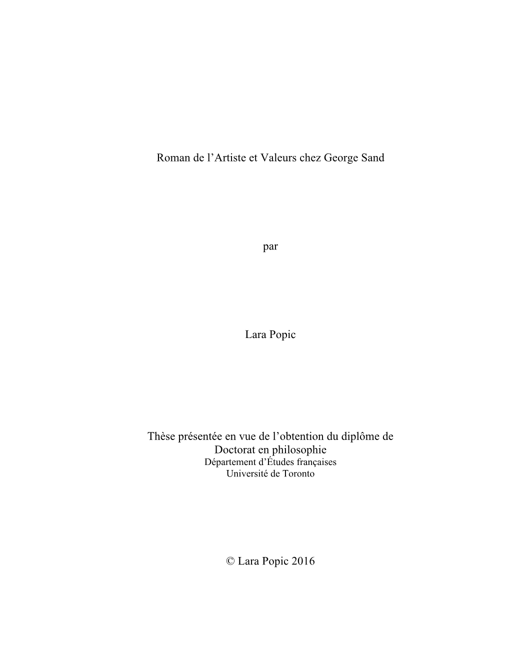 Roman De L'artiste Et Valeurs Chez George Sand Par Lara Popic Thèse