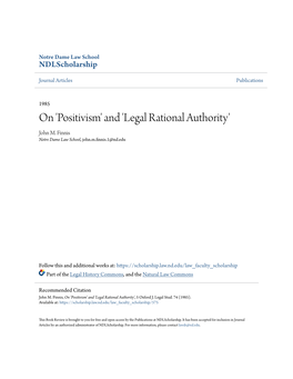 On 'Positivism' and 'Legal Rational Authority' John M