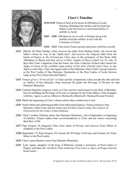 St. Clare's Timeline