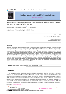 Applied Mathematics and Nonlinear Sciences (Aop) (Aop) 1–17