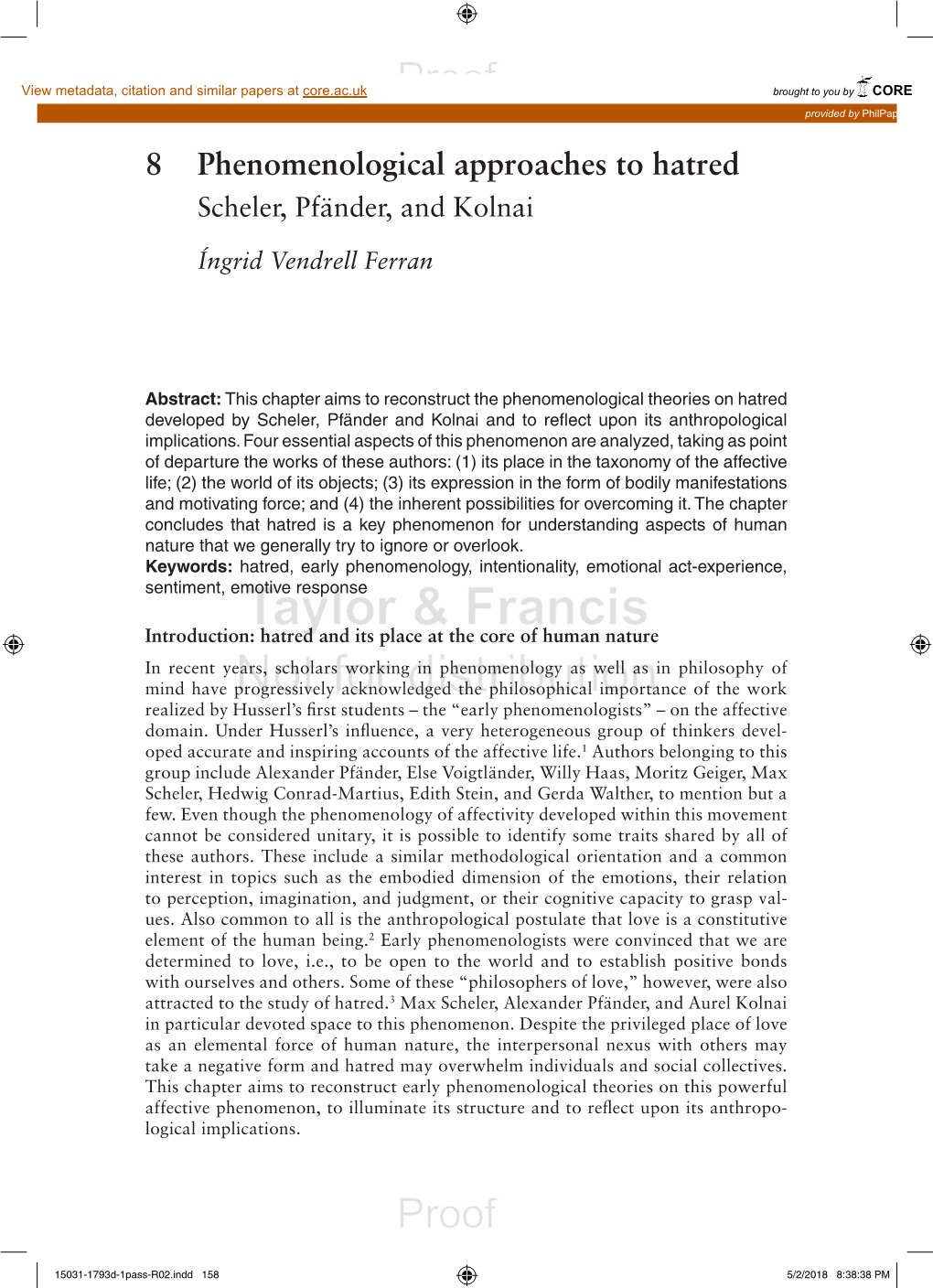 8 Phenomenological Approaches to Hatred Scheler, Pfänder, and Kolnai