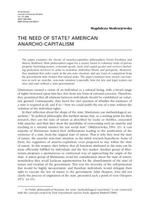 The Need of State? American Anarcho-Capitalism