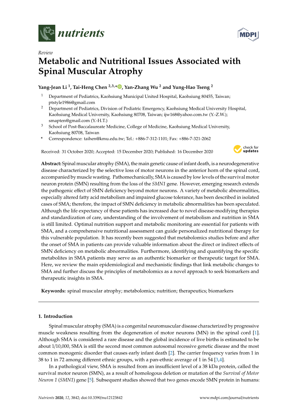 Metabolic and Nutritional Issues Associated with Spinal Muscular Atrophy