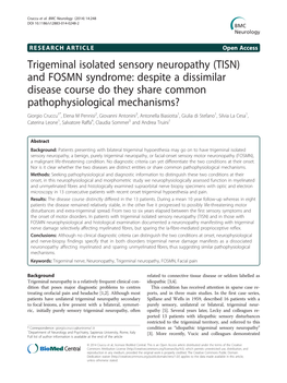 Trigeminal Isolated Sensory Neuropathy (TISN) and FOSMN