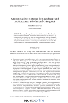 Writing Buddhist Histories from Landscape and Architecture: Sukhothai and Chiang Mai