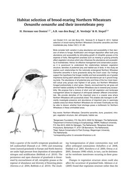 Habitat Selection of Brood-Rearing Northern Wheatears Oenanthe Oenanthe and Their Invertebrate Prey