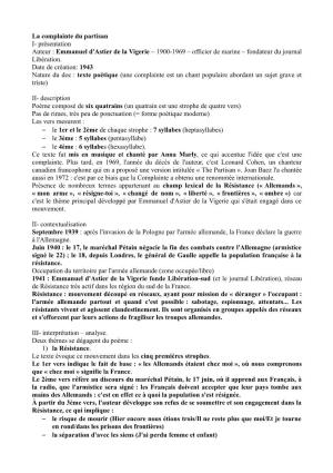 La Complainte Du Partisan I- Présentation Auteur : Emmanuel D'astier De La Vigerie – 1900-1969 – Officier De Marine – Fondateur Du Journal Libération