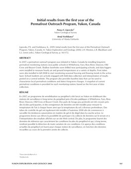 Initial Results from the First Year of the Permafrost Outreach Program, Yukon, Canada P.S