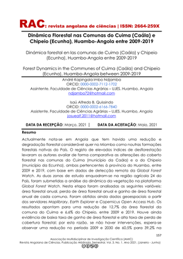 Dinâmica Florestal Nas Comunas Do Cuima (Caála) E Chipeio (Ecunha), Huambo-Angola Entre 2009-2019