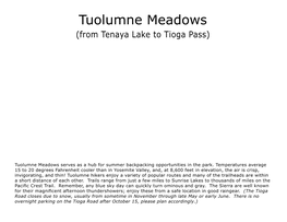 Tuolumne Meadows (From Tenaya Lake to Tioga Pass)