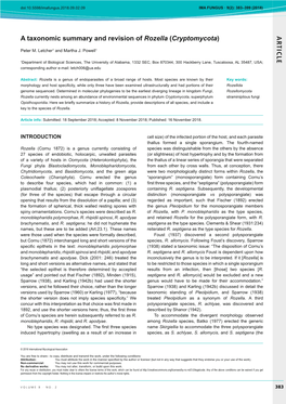 AR TICLE a Taxonomic Summary and Revision of Rozella (Cryptomycota)