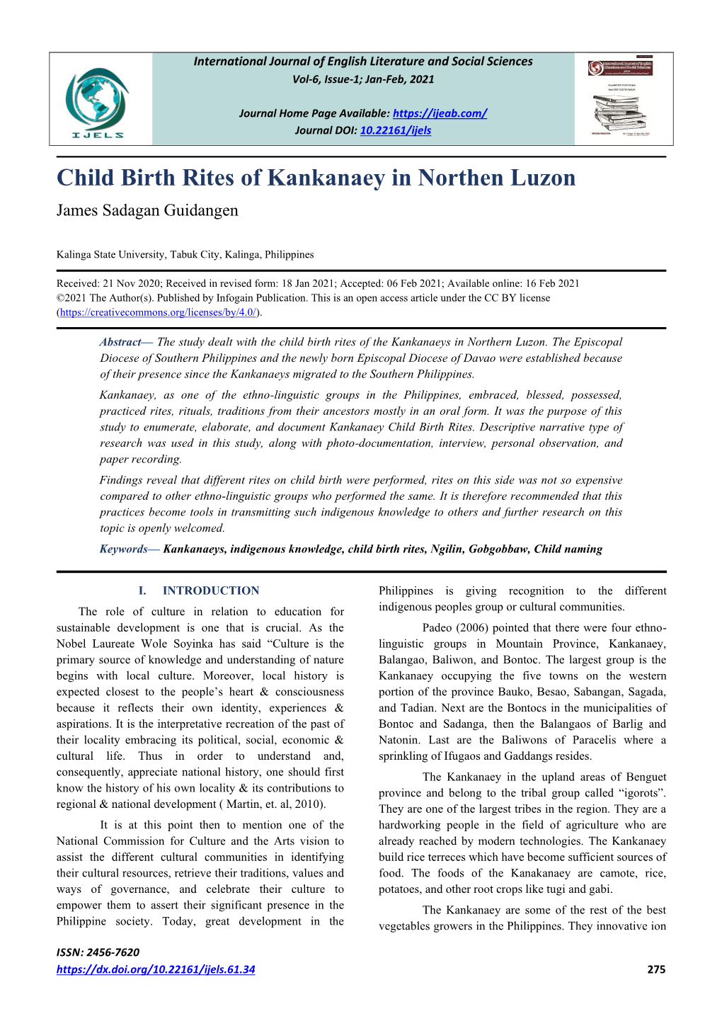 Child Birth Rites of Kankanaey in Northen Luzon James Sadagan Guidangen