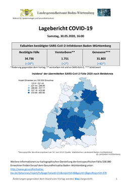 Lagebericht COVID-19 Baden-Württemberg 30.05.2020