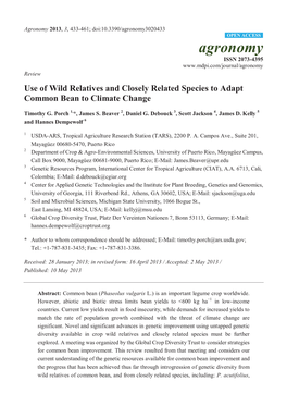 Use of Wild Relatives and Closely Related Species to Adapt Common Bean to Climate Change
