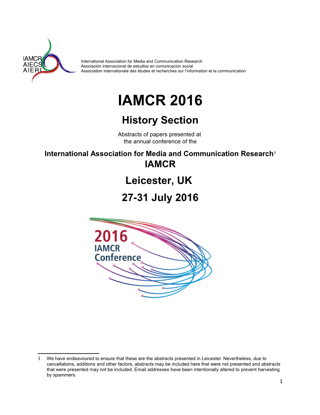 IAMCR 2016 History Section