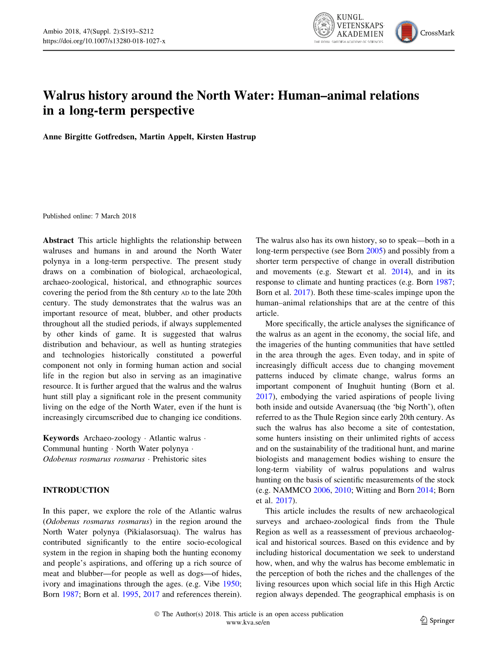 Walrus History Around the North Water: Human–Animal Relations in a Long-Term Perspective