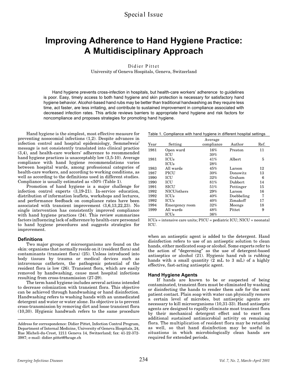 Improving Adherence to Hand Hygiene Practice: a Multidisciplinary Approach