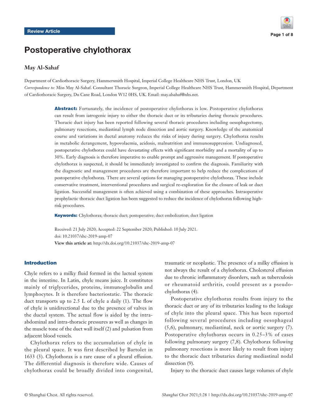 Postoperative Chylothorax