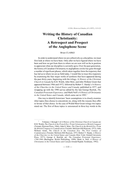 Writing the History of Canadian Christianity: a Retrospect and Prospect of the Anglophone Scene