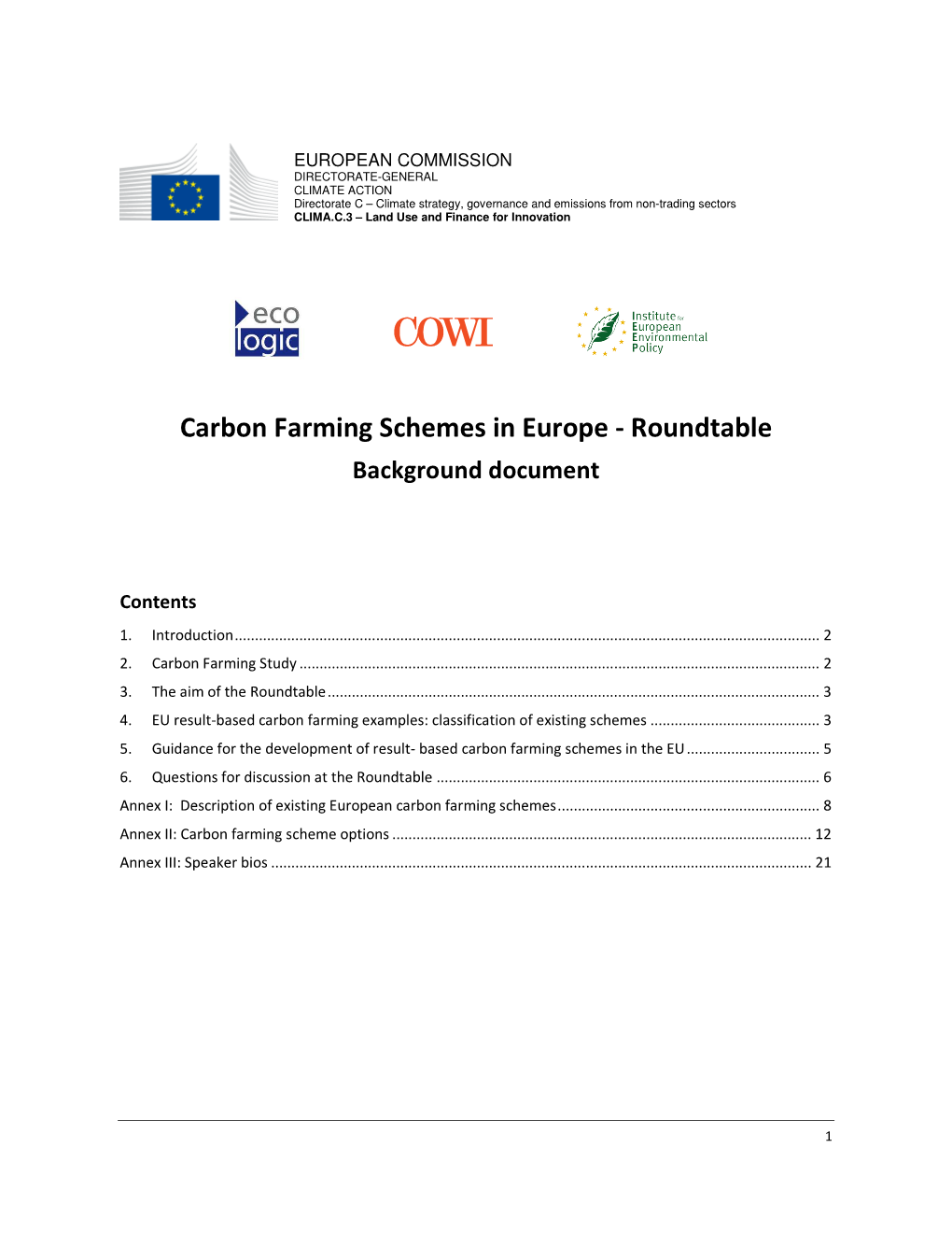 Carbon Farming Schemes in Europe - Roundtable Background Document