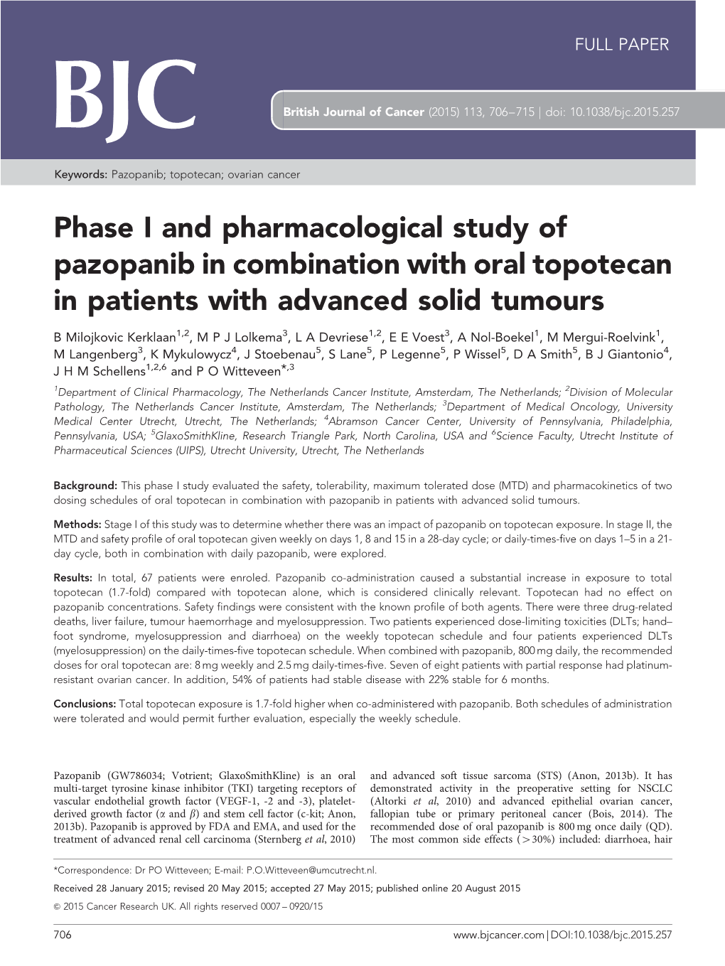 Phase I and Pharmacological Study of Pazopanib in Combination with Oral Topotecan in Patients with Advanced Solid Tumours