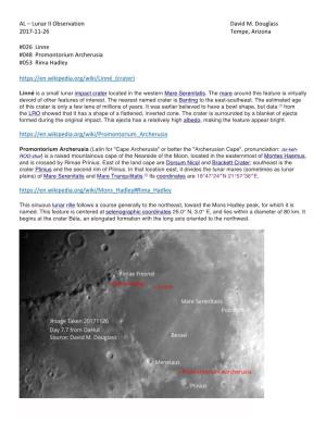 AL – Lunar II Observation David M. Douglass 2017-11-26 Tempe, Arizona